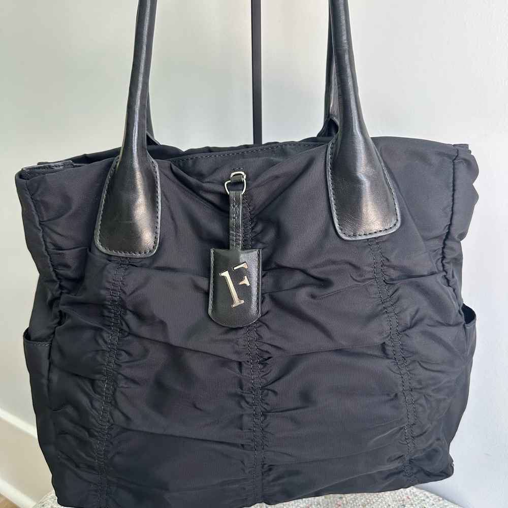 Furla Clean Black Ruched Tote Bag